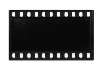 Black empty film strip frame isolated on transparent background, ideal for adding custom images or text