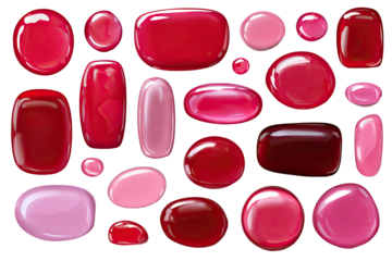 Shiny, glossy,  red and pink gemstones or beads