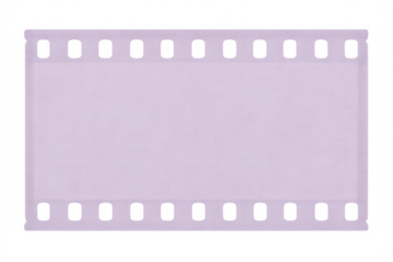 Light purple empty film frame with sprocket holes isolated on transparent background, providing copy space for creative projects