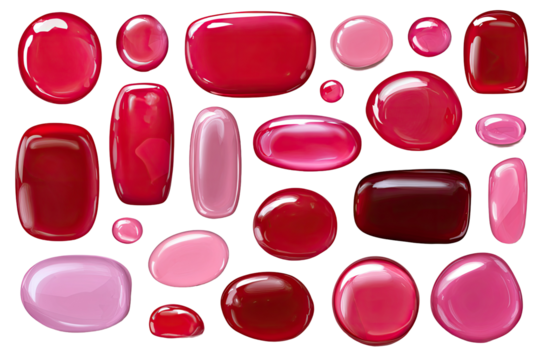 Shiny, glossy,  red and pink gemstones or beads
