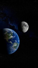 Earth and moon in space