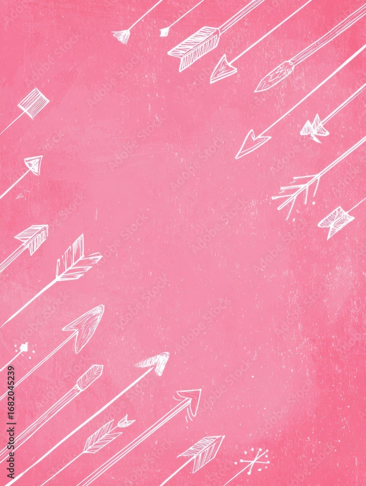 Poster colorful arrows in various styles on a pink background, creating a dynamic and artistic pattern idea