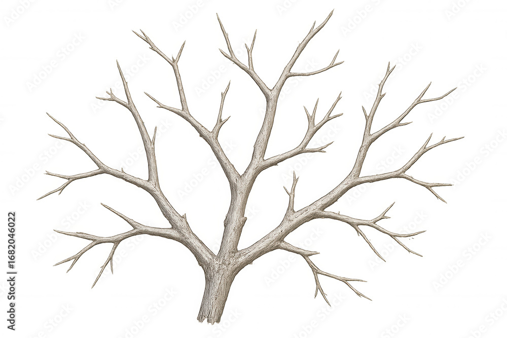 Poster bare tree branches spreading, silhouetted against transparent backdrop, creating minimalist nature g