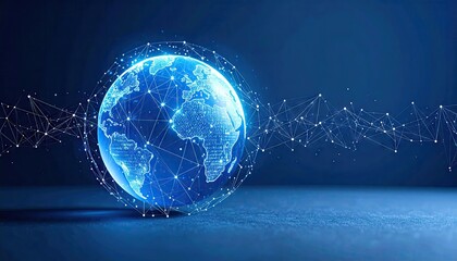 Glowing Blue 3D Globe with Network Lines and Connections
