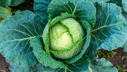 Obraz premium Fresh head of cabbage in the garden