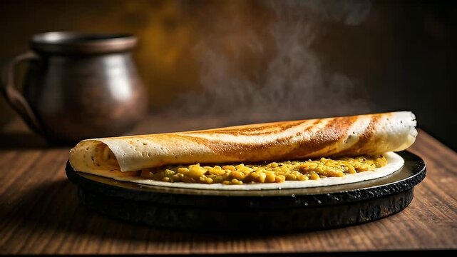 hot steaming masala dosa traditional indian breakfast