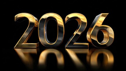Golden 2026 Numbers Reflecting Future Year in Black Background
