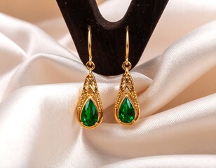 Gold earrings with emerald-cut gems