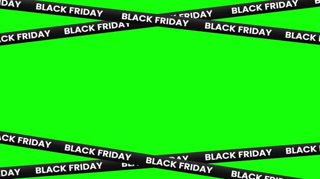 Black ribbons with modern big typography black friday text. Black friday black ribbons Shopping offer business concept. Black friday sale. Chroma key. Loop