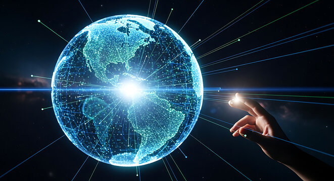 Connectivity and Technology, World Map and Digital Communication