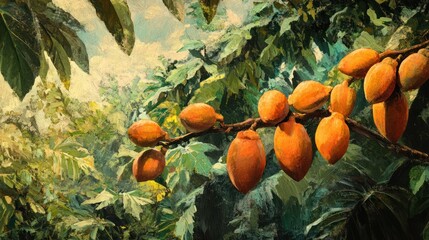 Vibrant Tropical Fruit Clusters on a Lush Branch