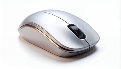 A silver wireless computer mouse on a white background.
