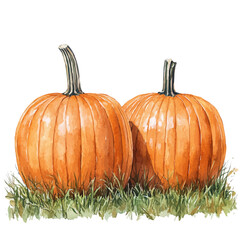 Pumpkin Patch Autumn Harvest, watercolor vector, isolated on a white background.
