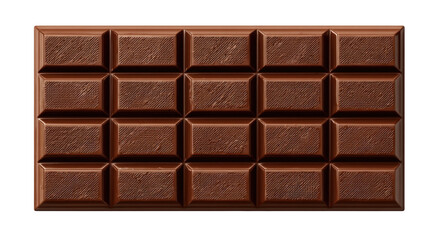 A dark chocolate bar, rectangular shape, divided into squares.  Its surface shows a slightly rough texture