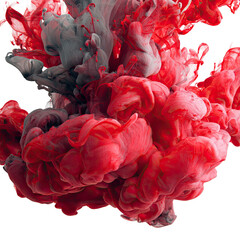 Abstract ink bloom, a swirling vortex of red and gray liquid, creates a dynamic, organic form