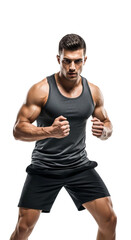 Fototapeta premium Powerful Man in Gym Gear Isolated on a Transparent Background Fitness, Strength, and Determination