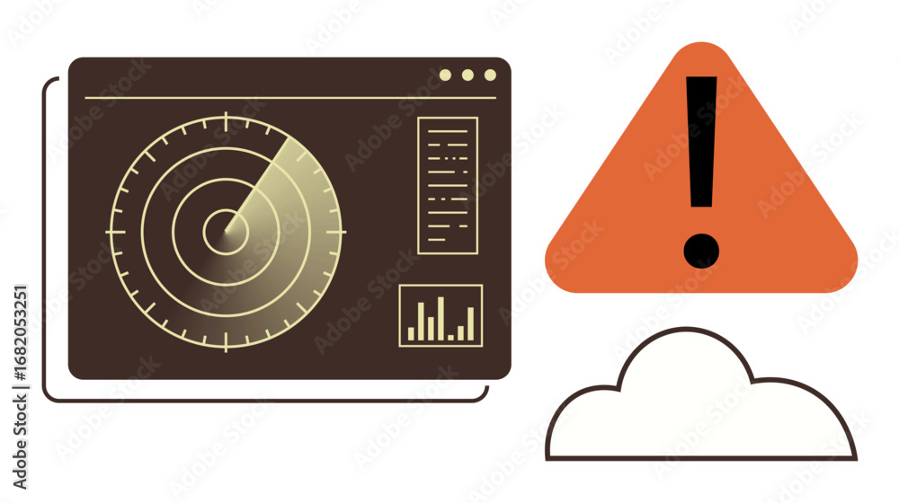 Aufkleber radar interface tracking activity with alert triangle and cloud symbol. ideal for cybersecurity, thr
