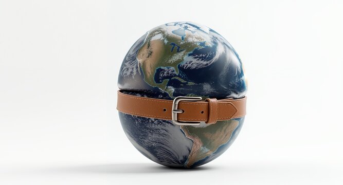 Global Environmental Concept Earth Globe with Leather Belt, Resource Management, Sustainability Illustration