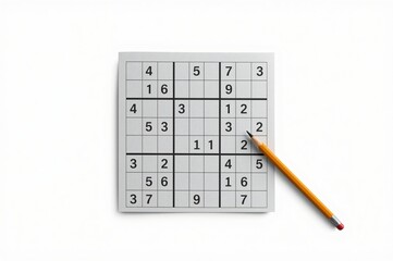 Sudoku puzzle pencil white background game