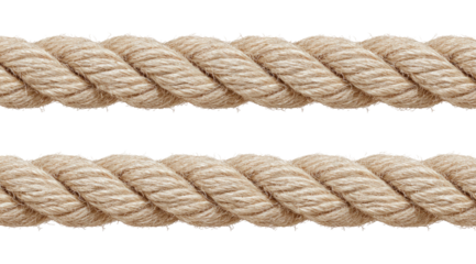 Two parallel ropes, light beige in color, with a close-up view of their twisted texture