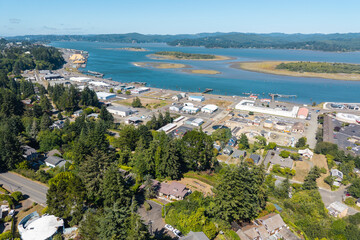 Aerial of the bay in Coos Bay, Oregon