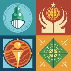 Fototapeta premium Four abstract geometric emblems in colorful squares