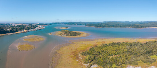 Aerial of the bay in Coos Bay, Oregon