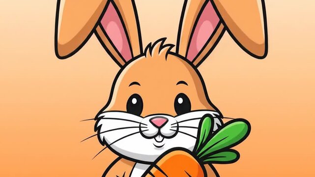 Cartoon Rabbit Holding a Carrot on Gradient Background Animated Style Illustration of Adorable Animal With Big Ears and Happy Expression