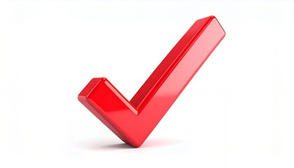 A vibrant, three-dimensional, bright red check mark, isolated on a white background.
