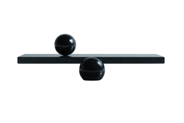Dark, minimalist image of a balance beam with two spheres