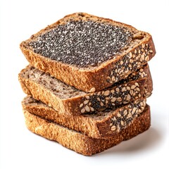 Freshly baked rye bread with chia seeds isolated on a white background --v 6.1 Job ID: b8f51139-1391-4046-a453-b6379be9f15c