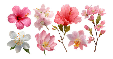 Elegant Collection of Isolated Pink Flowers on Transparent Background for Art Use