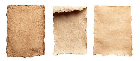 Three aged, rectangular pieces of paper