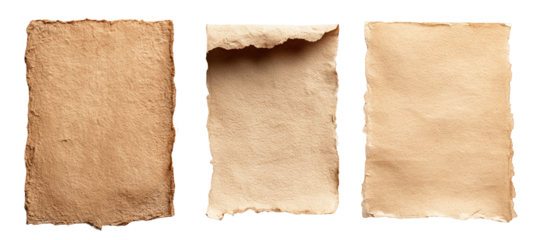 Three aged, rectangular pieces of paper
