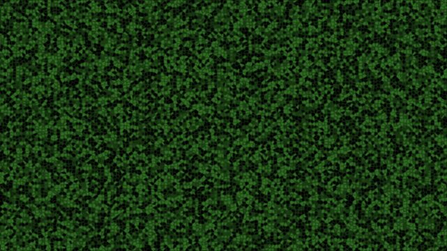 Abstract digital animation of a dense dark green geometric pattern seamlessly transitions