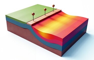 Abstract cross-section with a vibrant heat map indicating underground temperature variations, useful for geological surveys.