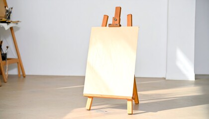 Empty easel with blank canvas in a bright room