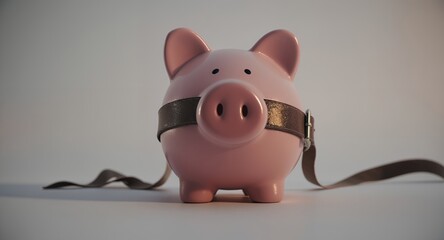 Piggy Bank with Belt, Financial Restriction Concept, Savings, Budget, Economy