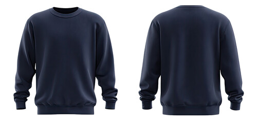 Front and back view of a navy blue crew neck sweatshirt (1)
