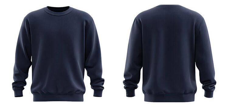 Front and back view of a navy blue crew neck sweatshirt (1)