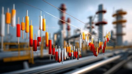 Trading on Infrastructure: A financial visualization of a trading chart overlaying a detailed industrial complex, representing investment - Powered by Adobe