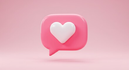Pink speech bubble with white heart icon representing love messages and valentine's day concept