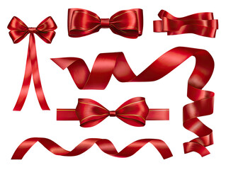Red satin ribbons and bows.  Various styles.  Gift wrapping