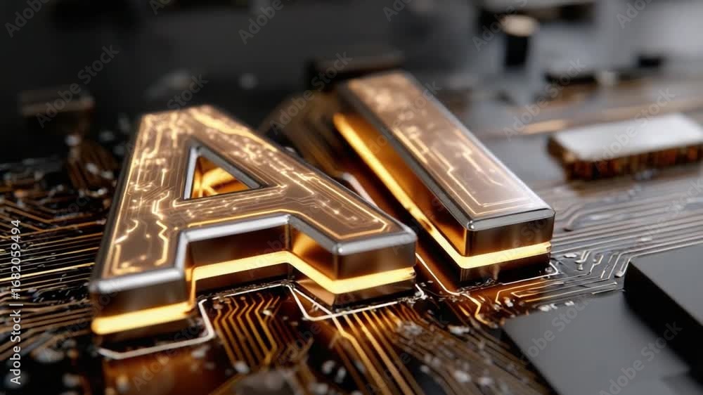 Poster ai embodied: the letters ai gleam atop a modern circuit board, conveying cutting-edge technology. a 