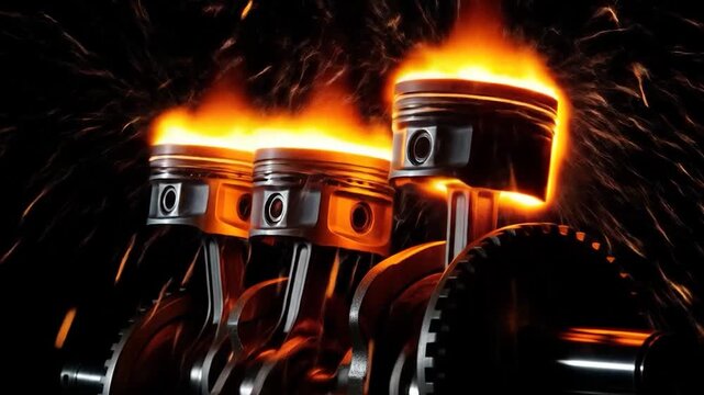 Dynamic Engine Pistons Firing with Fiery Combustion and Explosive Energy