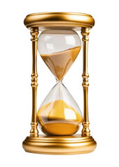 3D gold color hourglass on a transparent background.