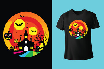 Halloween T-shirt design costume template. Happy Halloween scary trendy vector t-shirt design. Halloween vector clothing apparel t-shirt design for man, woman and children