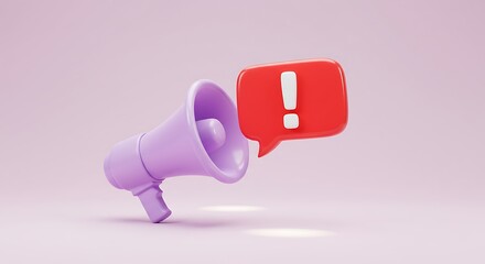 Loudspeaker with red notification bubble and exclamation mark announcing important news or alerts