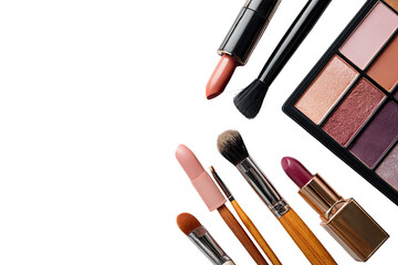Assorted makeup products arranged on a black background