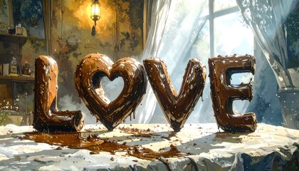 Chocolate letters "LOVE" with dripping glaze